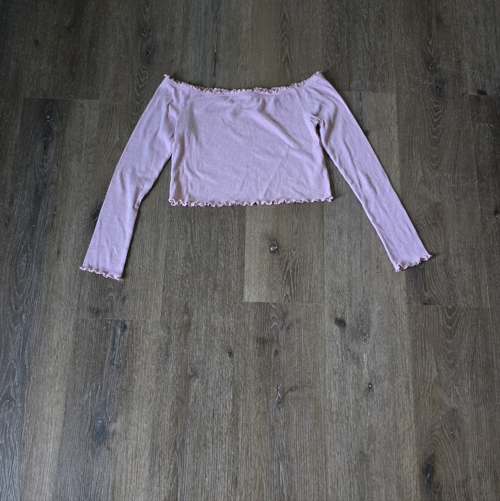 Light Pink Off-Shoulder Ruffle Crop Top